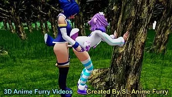 play Anime conigliette - nettuno aqua vicino all'albero nella foresta - versione anale